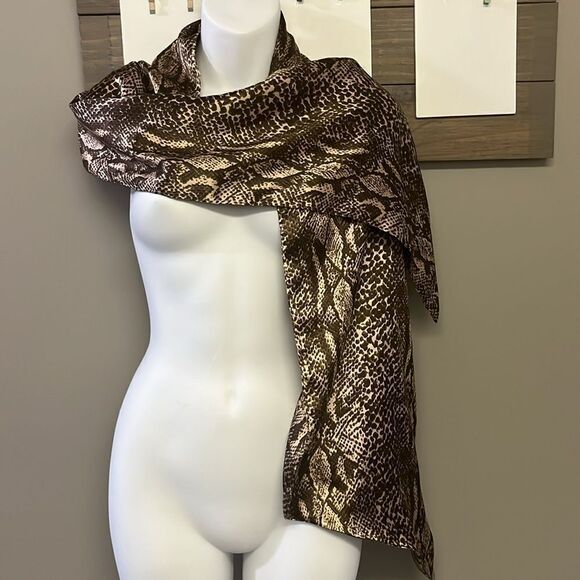 Dennis by Dennis Basso Brown Snakeskin Scarf-OS - Picture 2 of 6